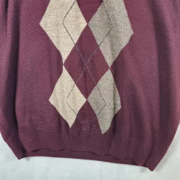Dockers Maroon Argyle Sweater Vest Mens Size 2XL Acrylic - Picture 3 of 5